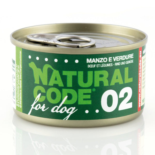 Boite Boeuf et Légume Natural Code 02 pour Chien