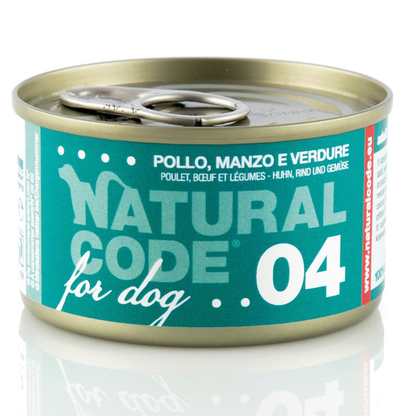 Boite Poulet Boeuf  et Légumes Natural Code 04 pour Chien