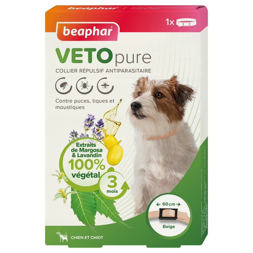 collier répulsif antiparasitaire pour chien beige