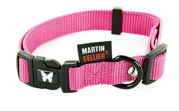 Collier réglable en nylon rose pour chien