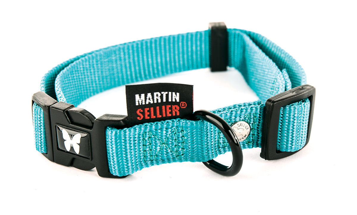 Collier réglable en nylon turquoise pour chien