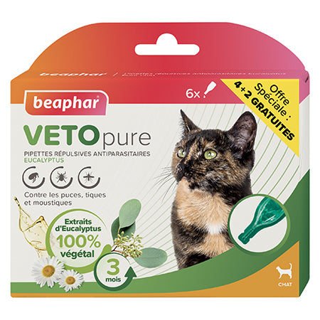 VETOpure, pipettes répulsives antiparasitaires pour chat x6 dont 2 gratuites