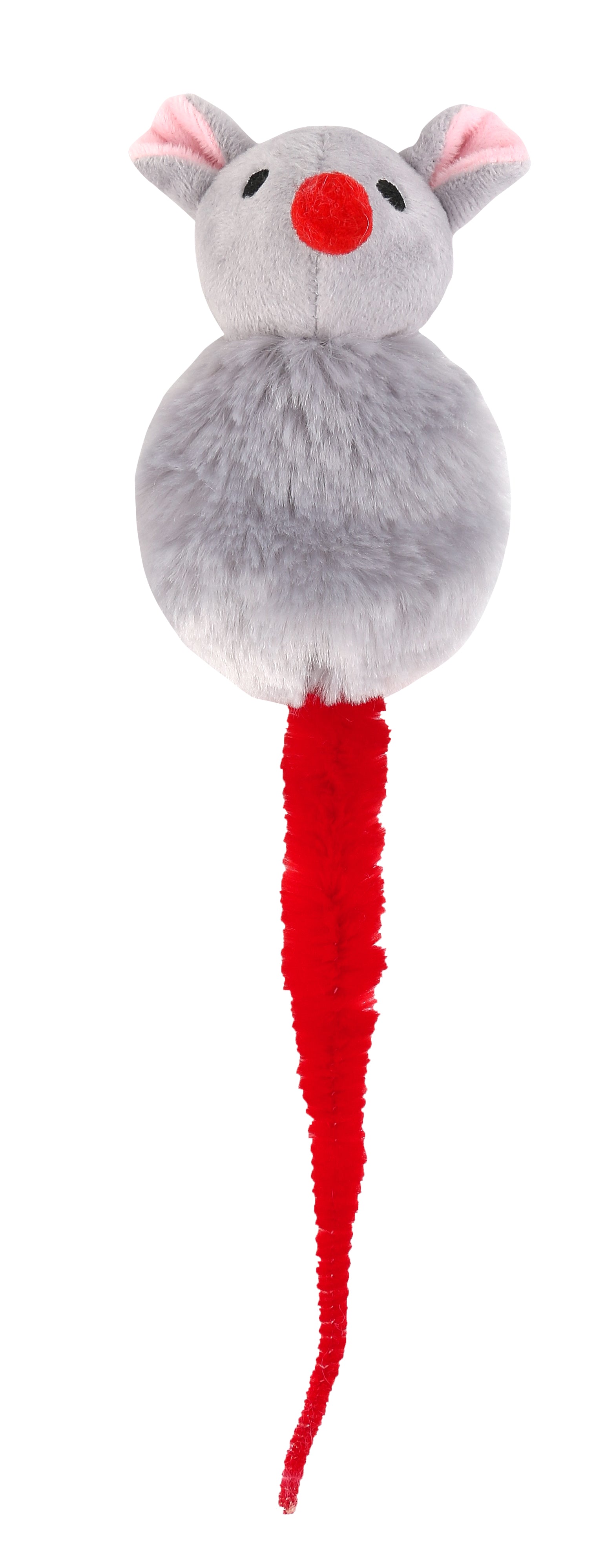 Souris ronde en peluche avec queue en chenille rouge