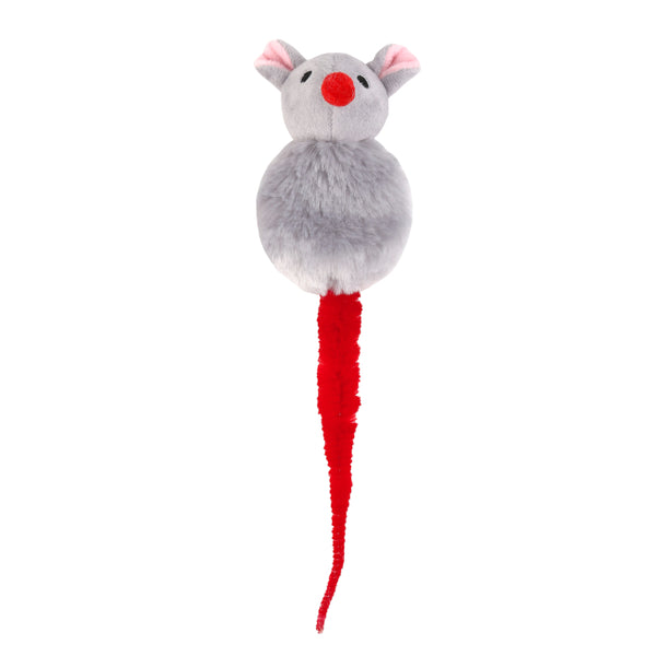 Souris ronde en peluche avec queue en chenille rouge
