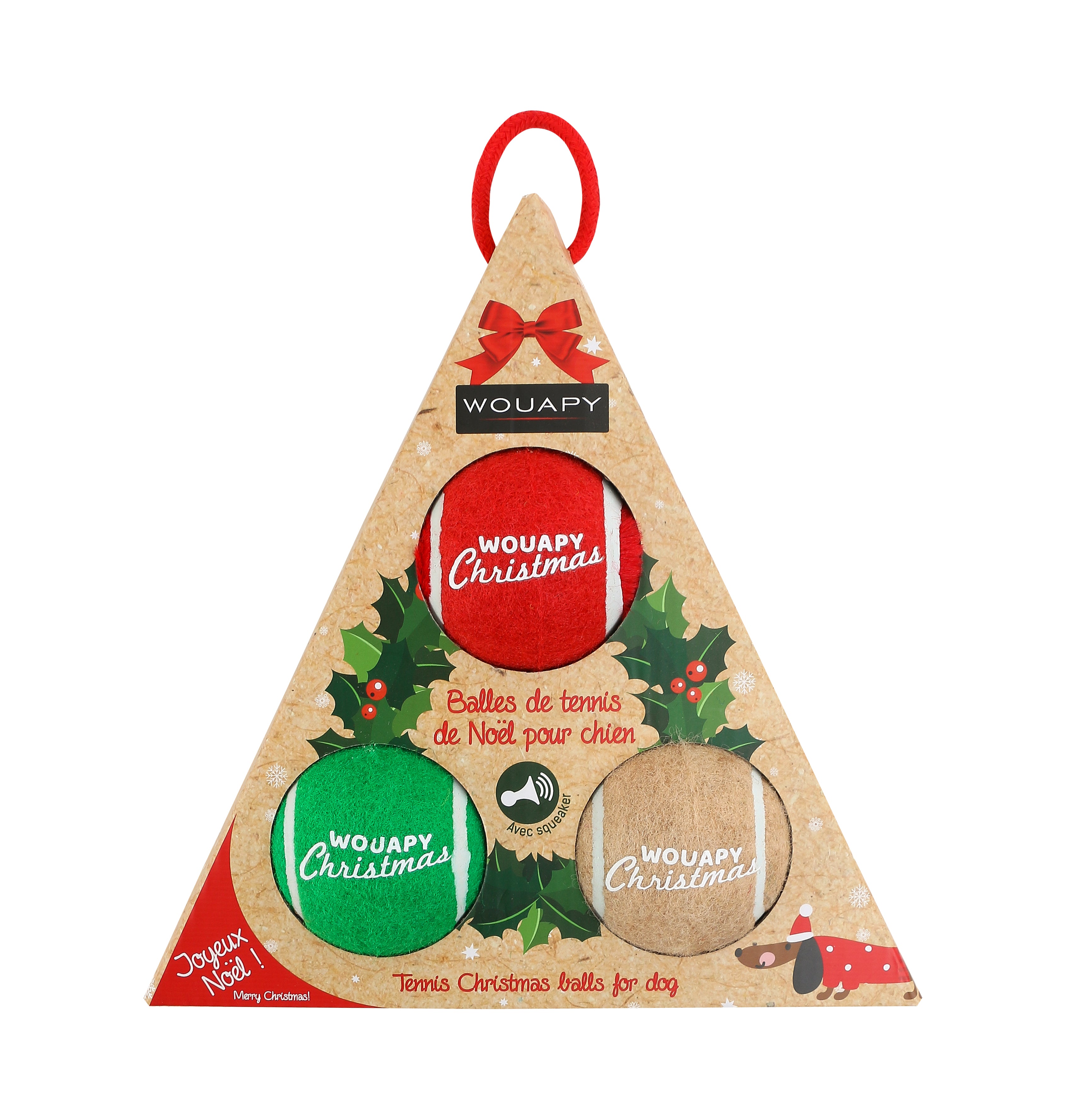 Sapin de Noël contenant 3 balles pour chien
