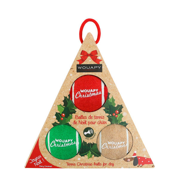 Sapin de Noël contenant 3 balles pour chien