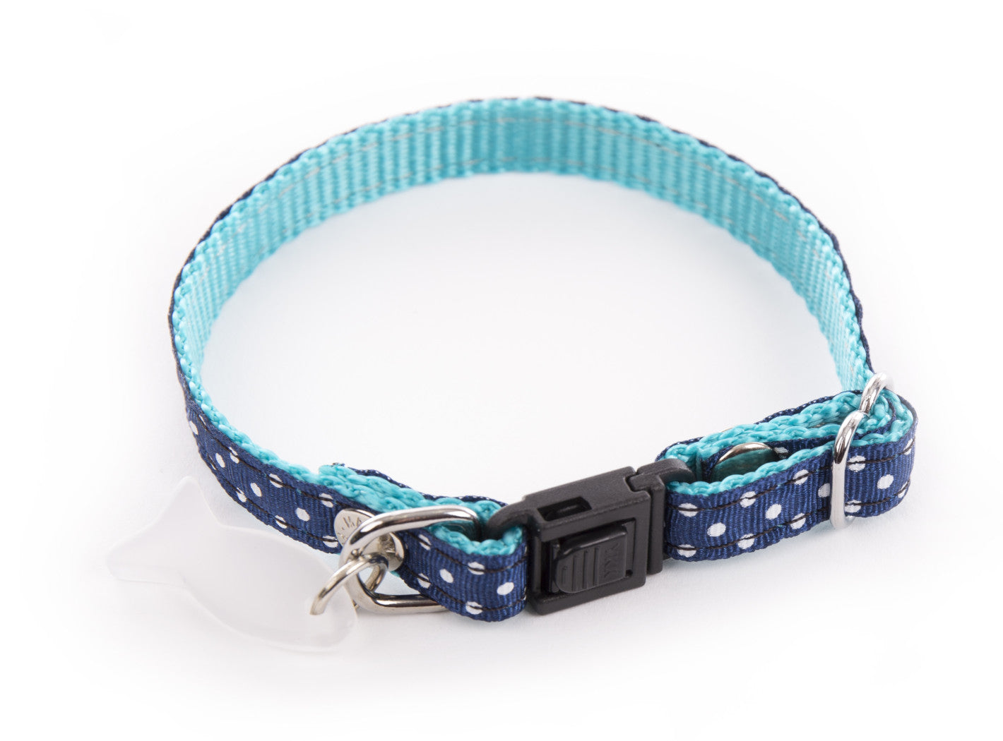 Collier chat pois bleu