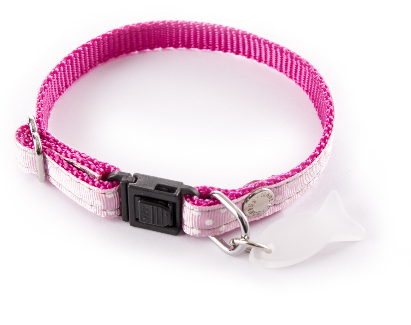 Collier chat pois rose