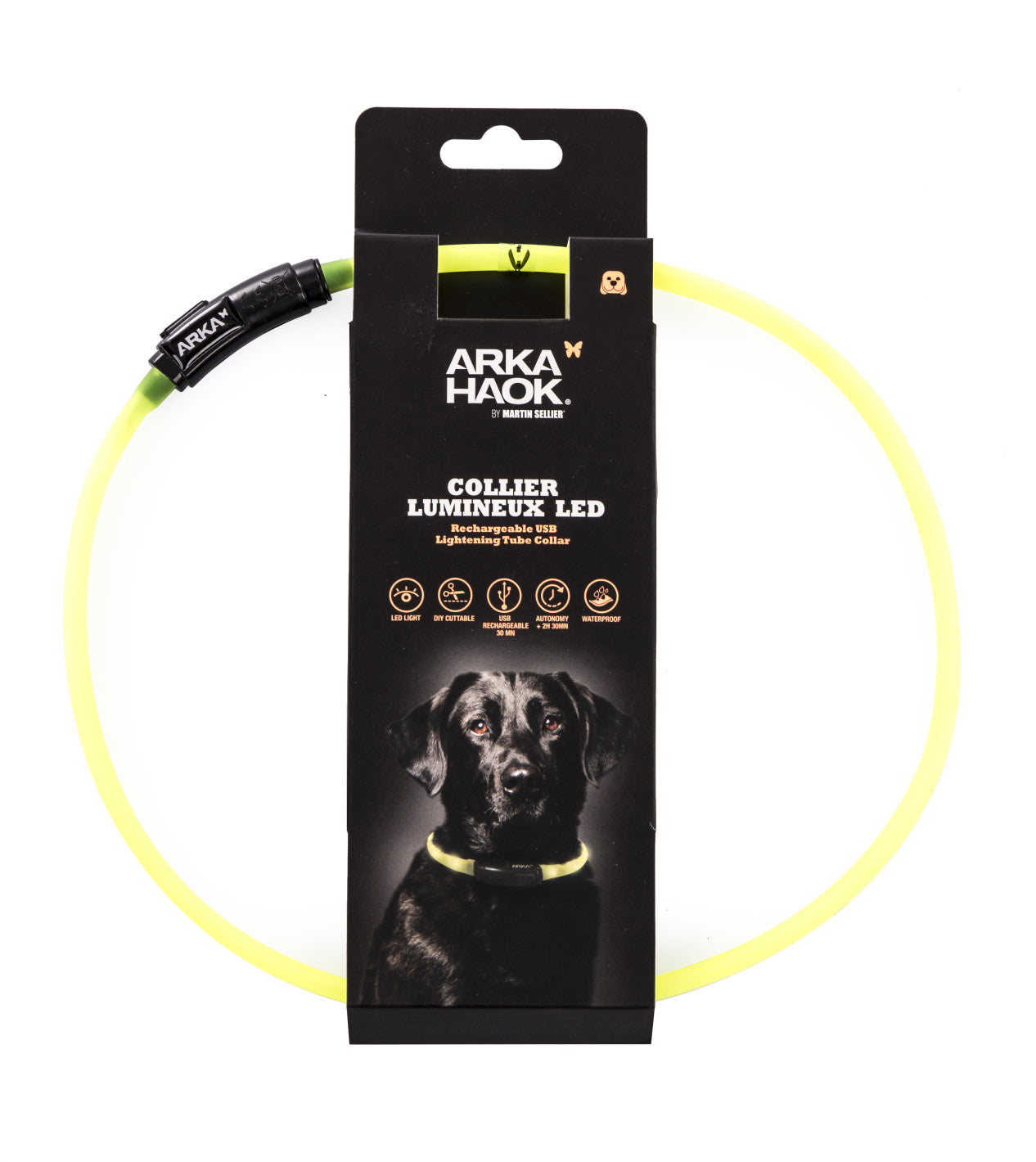 Collier Tube Led Jaune Martin Sellier pour grand chien