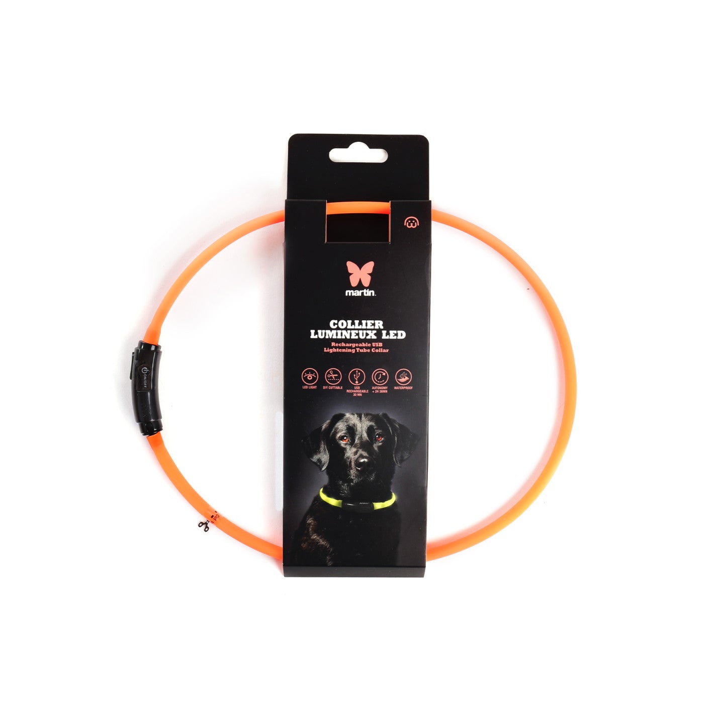 Collier Tube Led Orange Martin Sellier pour grand chien