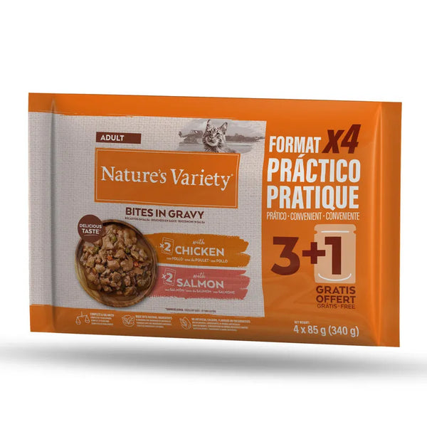Bouchées en Sauce Poulet Et Saumon 4x85g dont 1 offert Nature's Variety