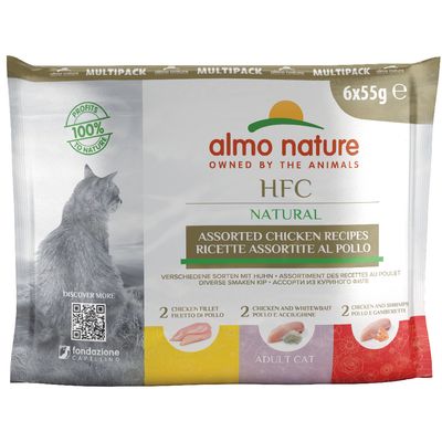 6x55g Pochons Almo Nature Assortiment de Recettes au Poulet pour Chat