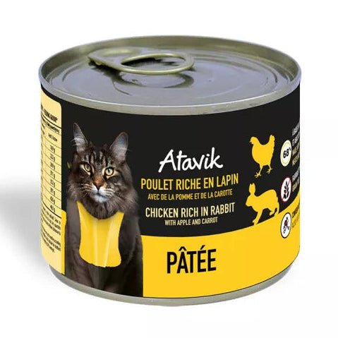 Pâtée Poulet Lapin pour Chat 200g Atavik