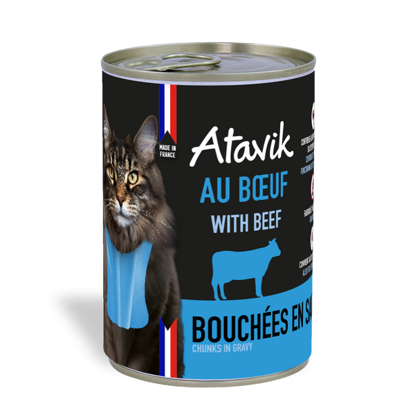 Bouchées en Sauce au Boeuf 400g Atavik pour Chat