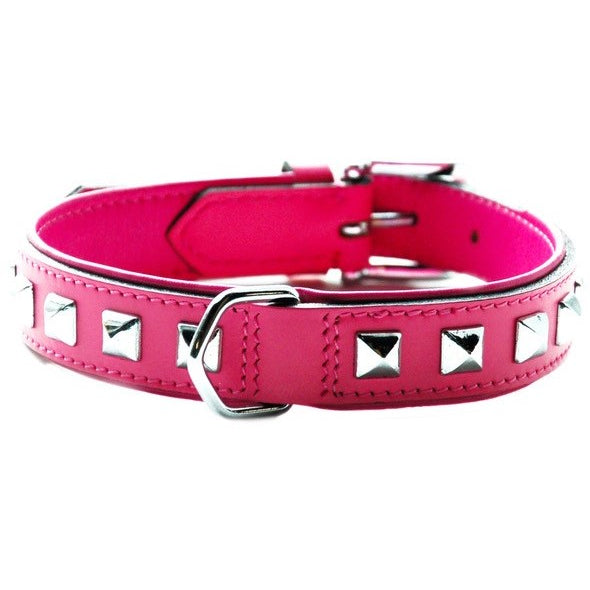 Collier Cuir Clous Fushia