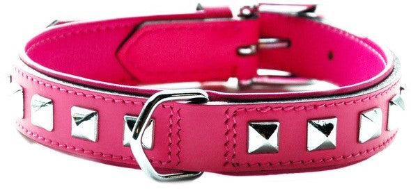 Collier cuir clous fushia