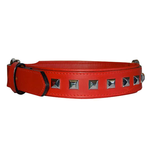 Collier Cuir Clous Rouge