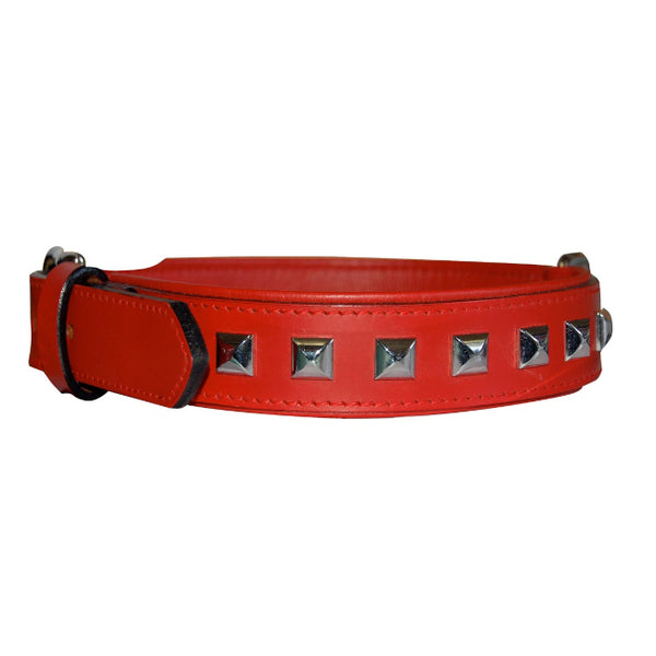 Collier Cuir Clous Rouge
