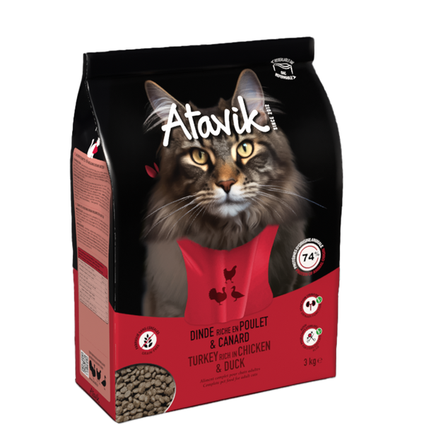 Croquettes sans céréales dinde poulet et canard d'Atavik pour Chat