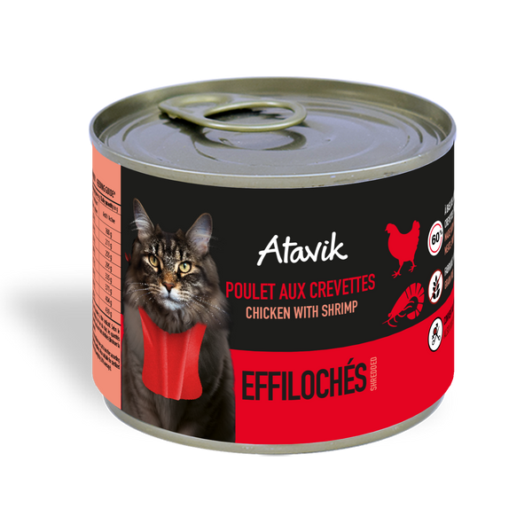 Effilochés Poulet Aux Crevettes ans cereales atavik pour Chat
