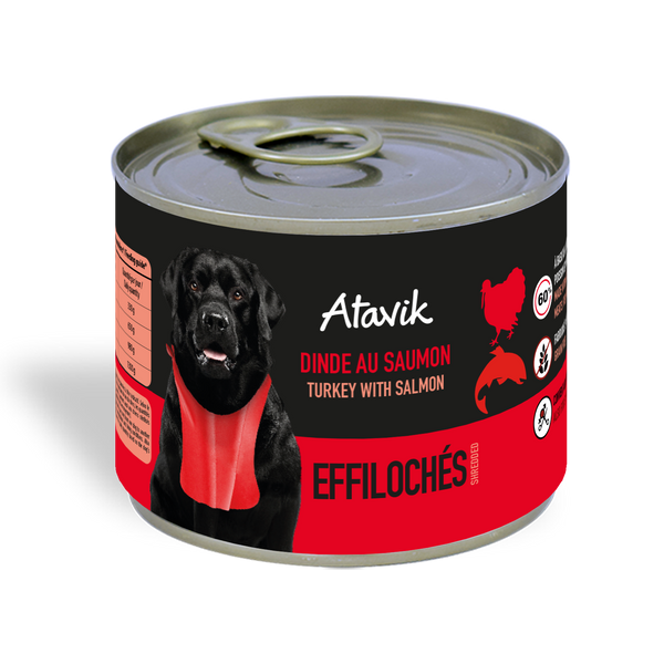 patée efiloches dinde saumon sans cereales atavik pour chien
