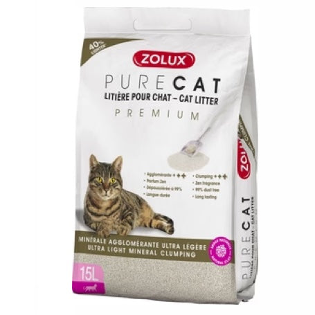 Litière PureCat Minérale Agglomérante  Ultra Légère Premium 15L