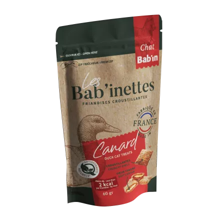Sachet de friandises pour chat Bab'inettes au Canard. 60g