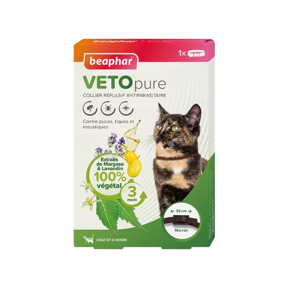 collier répulsif antiparasitaire pour chat marron