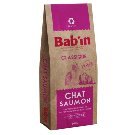 Sac 14Kg de croquettes Bab'in pour chat au saumon