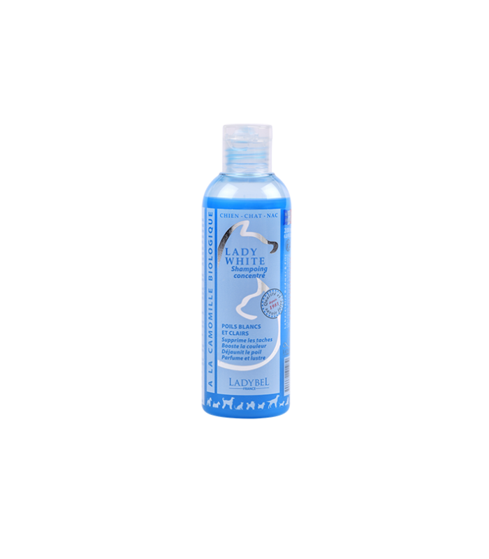 Shampoing pour poils blancs chien et chat ladybel