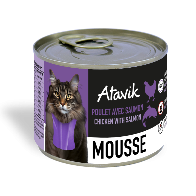 Mousse poulet et saumon Atavik pour chat 200g