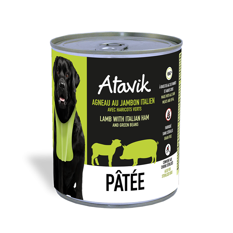 Pâtée Agneau et Jambon Italien -Chien 800G