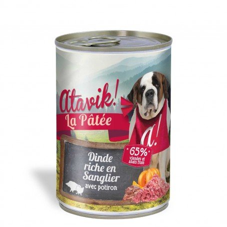 Pâtée Dinde et Sanglier pour Chien 400g Atavik