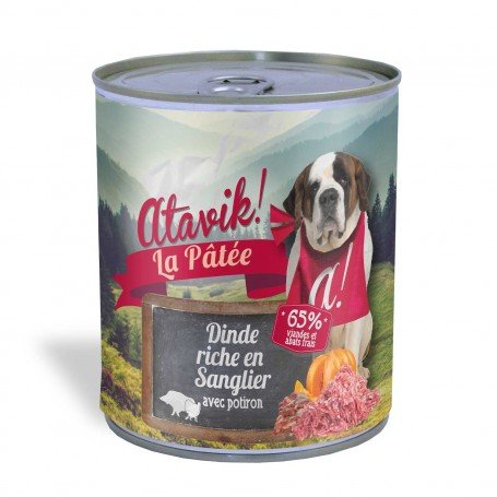 Pâtée Dinde et Sanglier pour Chien 800g Atavik
