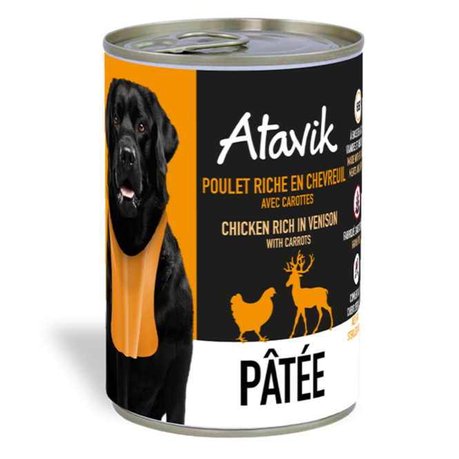 Pâtée Poulet Chevreuil pour Chien 200g Atavik