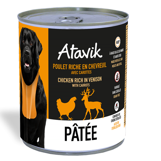 Pâtée Poulet Chevreuil pour Chien 800g Atavik