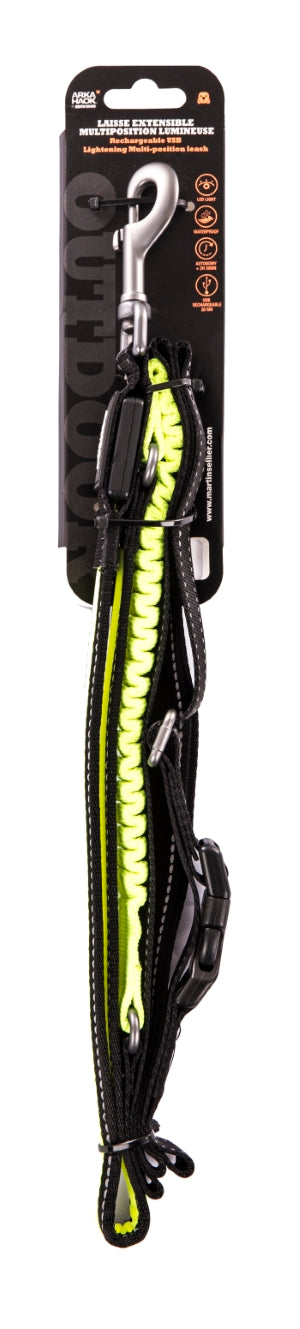 Laisse Extensible Multipositions Lumineuse Jaune