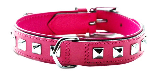 Collier Cuir Clous Fushia