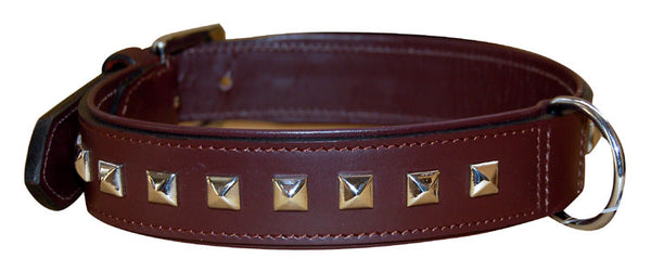 Collier cuir clous marron